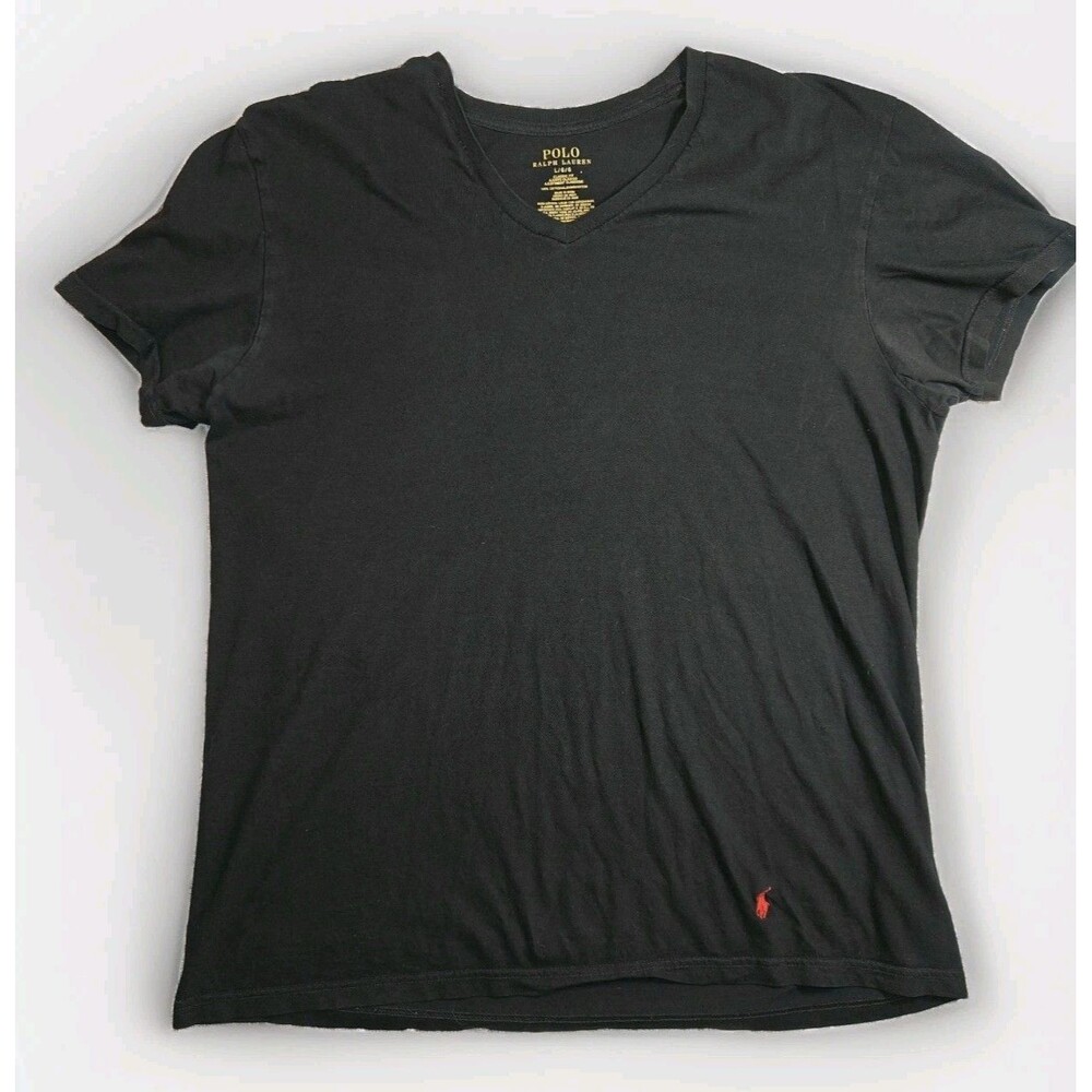 Polo Ralph Lauren V-Neck T-Shirt Men's Large Black Casual Classic Short Sleeve